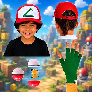 Boné Bordado, Luvas E Pokebola Do Ash Pokémon