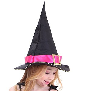 Chapéu de Bruxa Infantil FEITIÇO - Fita de Cetim PINK