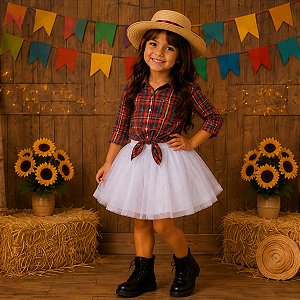 Saia Princesa Tutu BRANCA com glitter