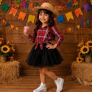 Saia Princesa Tutu PRETA com glitter