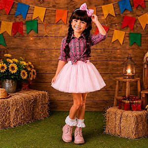 Saia Princesa Tutu ROSA BEBÊ com glitter