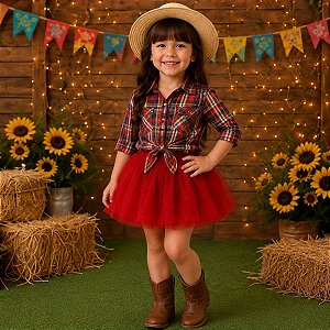 Saia Princesa Tutu VERMELHA com glitter