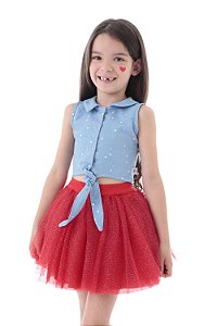 Saia Princesa Tutu VERMELHA com glitter