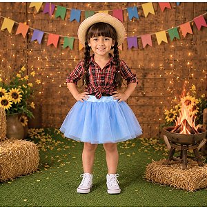 Saia Princesa Tutu AZUL BEBÊ com glitter