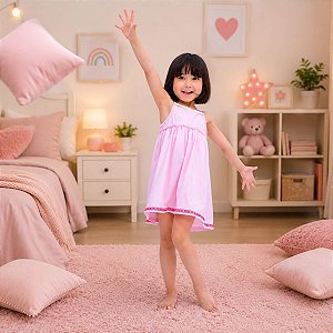 Camisola Infantil Amarela Rosa - ALGODÃO