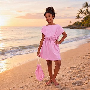 Saída de Praia Atoalhada Rosa - túnica + BRINDE mochilinha
