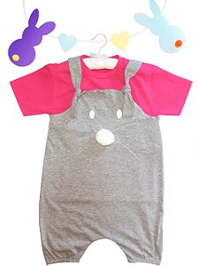 Fantasia COELHO ROSA - jardineira e camiseta - ALGODÃO