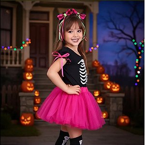 Fantasia Esqueleto Menina PINK - body e saia tutu