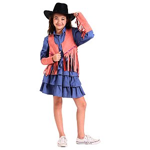 Colete Cowgirl ROSA Franjas + Adereço braço c/ franjas