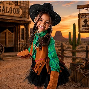 Colete Cowgirl CARAMELO Franjas + Adereço braço c/ franjas