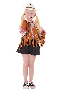 Colete Cowgirl CARAMELO Franjas + Adereço braço c/ franjas