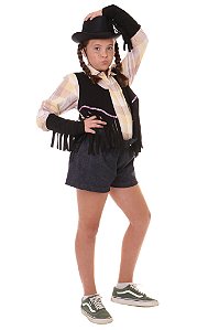 Colete Cowgirl PRETO Franjas + Adereço braço c/ franjas