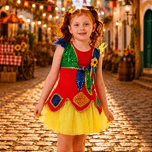Roupa Frevo Menina LUXO - Vestido + Saia