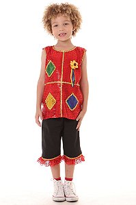 Roupa Frevo VERMELHO Menino LUXO