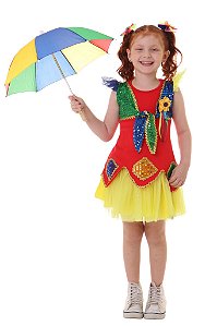 Roupa de Frevo Menina LUXO - Vestido + Saia + Guarda Chuva
