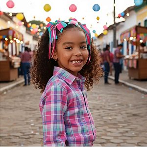 Camisa Xadrez Infantil ROSA - Chiclete - FESTA JUNINA