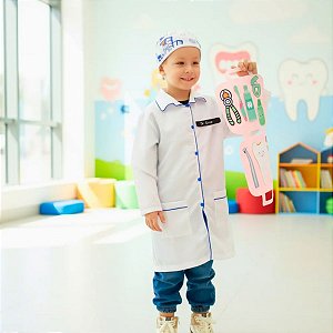 Fantasia Dentista Azul Infantil Completa + Brinde Touca