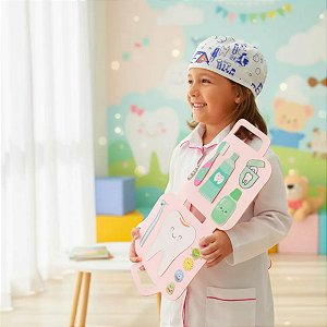 Fantasia Dentista Rosa Infantil Completa + Brinde Touca