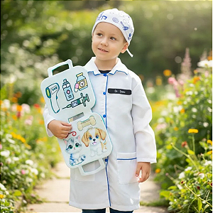 Fantasia Veterinário Infantil Azul Completa + Maleta