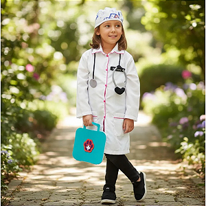 Fantasia Veterinária Infantil Rosa Completa com Touca