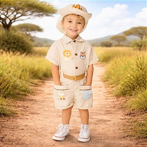 Fantasia Safari Paleontólogo África | MACAQUINHO + CINTO + APLIQUES + CHAPÉU