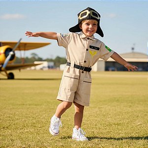 Fantasia Aviador Piloto Avião | MACAQUINHO + APLIQUES + CHAPÉU | nome PERSONALIZADO
