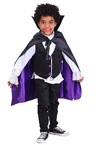 Fantasia Completa Conde Drácula - Camisa + Colete + Calça + Capa + Dentinhos