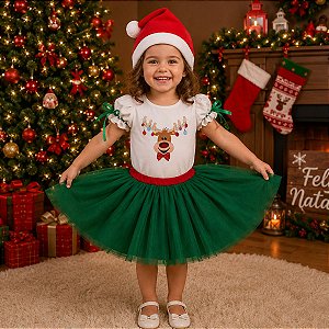 Fantasia Alce Elegante - body, saia tutu e gorro