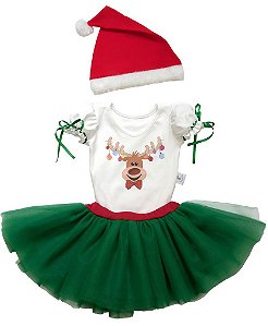 Fantasia Alce Elegante - body, saia tutu e gorro