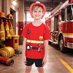 Fantasia Bombeiro | ALGODÃO | CAMISETA + SHORTS