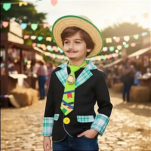 Paletó Noivo Festa Junina - Preto com Xadrez Verde