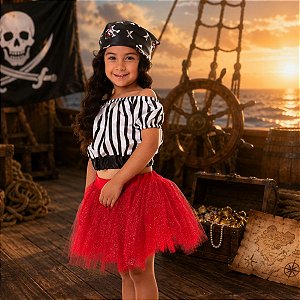 Fantasia Pirata Menina COMPLETA - 4 PEÇAS