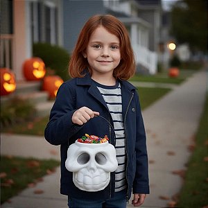 Balde HALLOWEEN Caveira BRANCA - 19x 14,5 cm