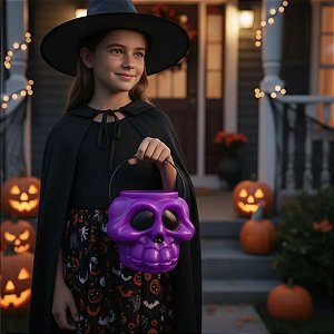 Balde HALLOWEEN Caveira ROXA - 19x 14,5 cm