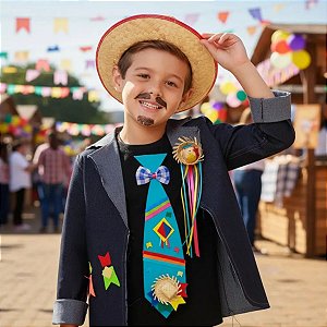 Gravata Festa Junina Infantil Caipira AZUL TURQUESA - Quadrilha