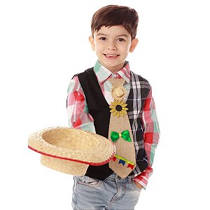 Colete Festa Junina Xadrez Azul + BRINDE GRAVATA JUTA