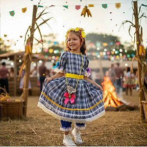 Vestido Festa Junina Quadrilha Amarelo + BRINDE BOLSINHA