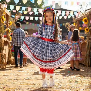 Vestido Festa Junina Quadrilha Vermelho + BRINDE BOLSINHA