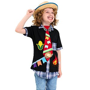 Roupa Festa Junina Infantil CAMISA PRETA + GRAVATA + CHAPÉU