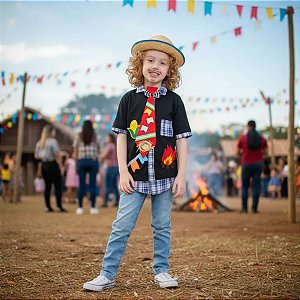 Roupa Festa Junina Infantil CAMISA PRETA + GRAVATA + CHAPÉU