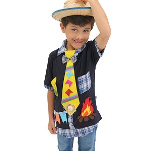 Roupa Festa Junina Infantil CAMISA AZUL + GRAVATA + CHAPÉU