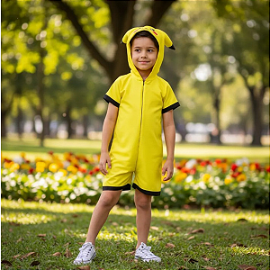 Fantasia Pikachu Infantil Curta Tactel Macaquinho Capuz