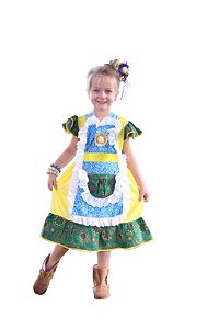 Vestido Festa Junina Verde e Amarelo