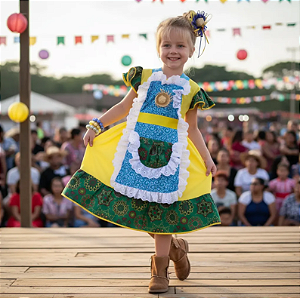 Vestido Festa Junina Verde e Amarelo