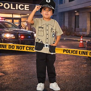 Fantasia Policial | ALGODÃO | CAMISETA + CALÇA + BOINA