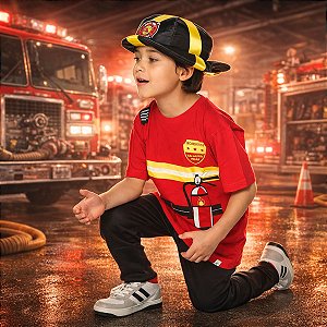 Fantasia Bombeiro | ALGODÃO | CAMISETA + CALÇA + CHAPÉU