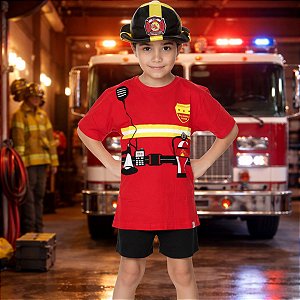 Fantasia Bombeiro | ALGODÃO | CAMISETA + SHORTS + CHAPÉU