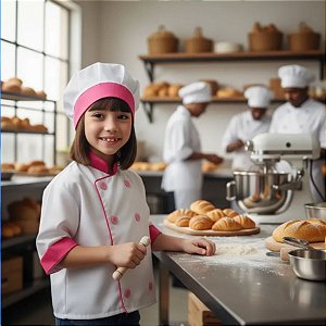 Fantasia Roupa Cozinheiro Chef Cozinha ROSA| MASTERCHEF | DOLMÃ + CHAPÉU