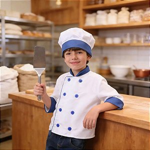 Fantasia Roupa Cozinheiro Chef Cozinha AZUL| MASTERCHEF | DOLMÃ + CHAPÉU