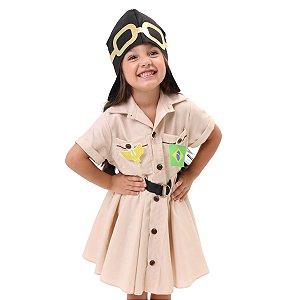Fantasia Infantil Aviador Piloto Avião | VESTIDO + CINTO + APLIQUES + CHAPÉU